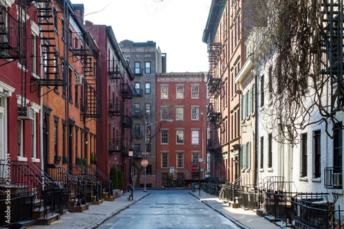 Historic block of buildings on Gay Street in Greenwich Village neighborhood of Manhattan in New York City