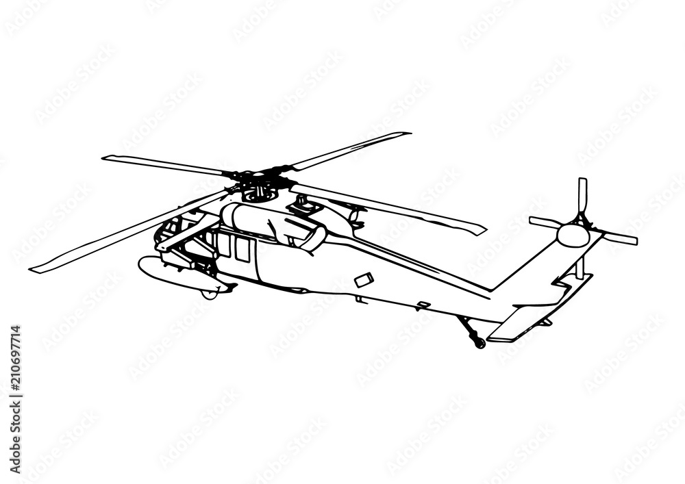 sketch of military helicopter vector