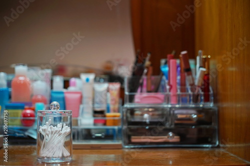 Make up kit on dressing table. © Padjai