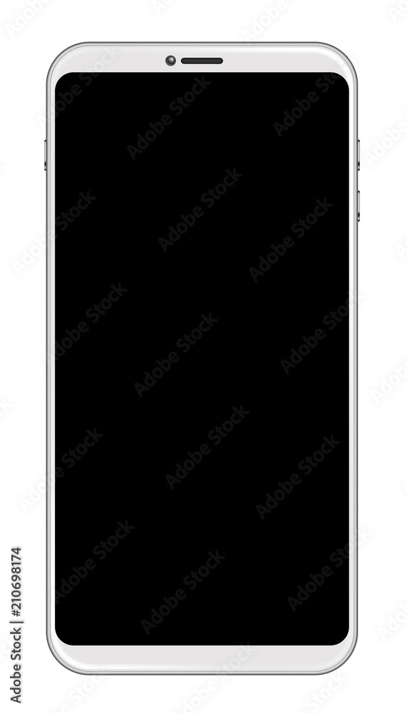 a white modern frameless smartphone with blank screen isolated on white background a white modern frameless smartphone with blank screen isolated on white background