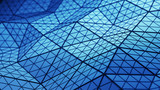 Blue low poly triangulated shape with subdivided polygons 3D rendering