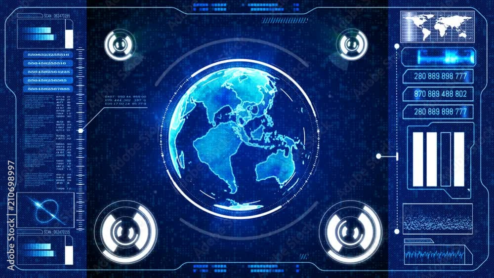 Hi-tech user interface head up display abstract motion background. element furnished by Nasa