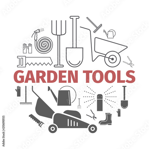 Garden tools banner. Vector sign for web graphic.