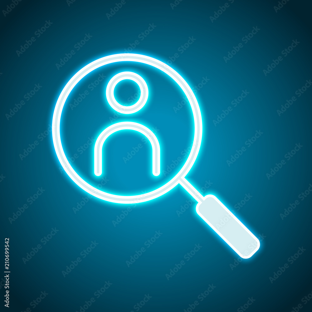 Human secource, search profile. Linear icon, thin outline. Neon Human secource, search profile. Linear icon, thin outline. Neon