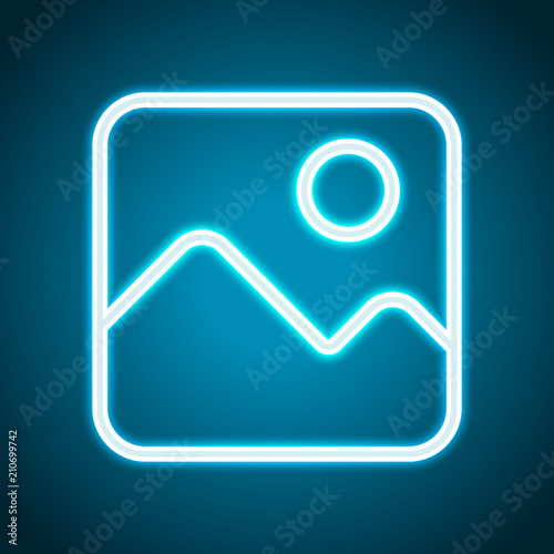 Simple picture icon. Linear symbol, thin outline. Neon style. Li