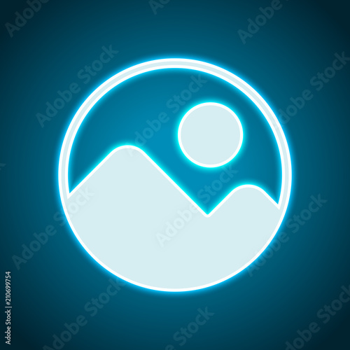 Simple picture icon. Neon style. Light decoration icon. Bright e