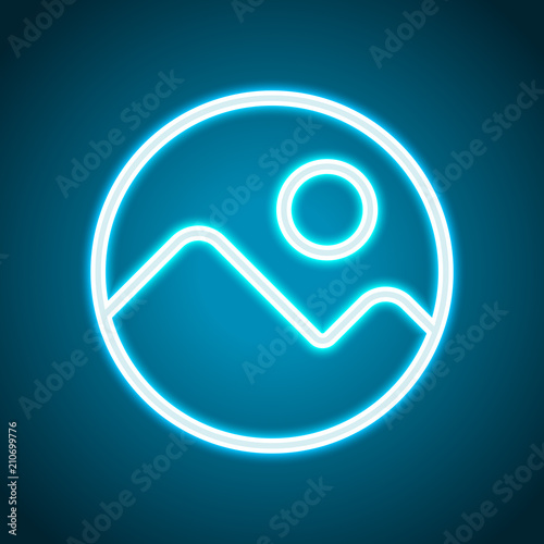 Simple picture icon. Linear symbol, thin outline. Neon style. Li