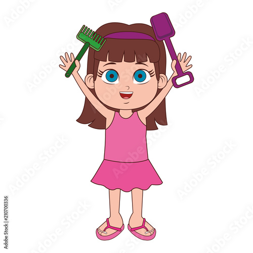 Girl in swim suit with sand tools toys vector illustration graphic design