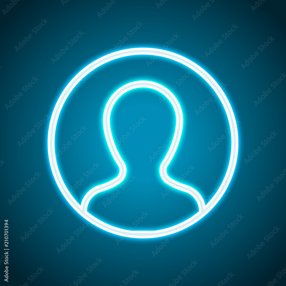 Profile, person in circle. Neon style. Light decoration icon. Br Profile, person in circle. Neon style. Light decoration icon. Br
