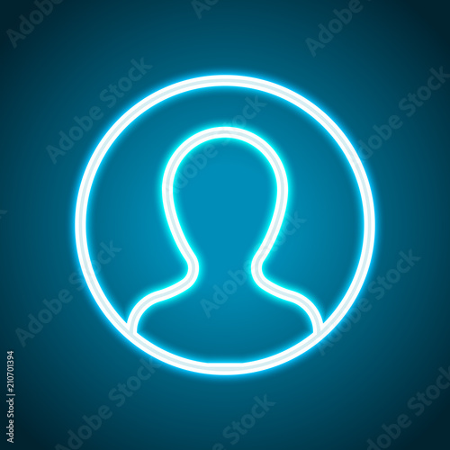 Profile, person in circle. Neon style. Light decoration icon. Br