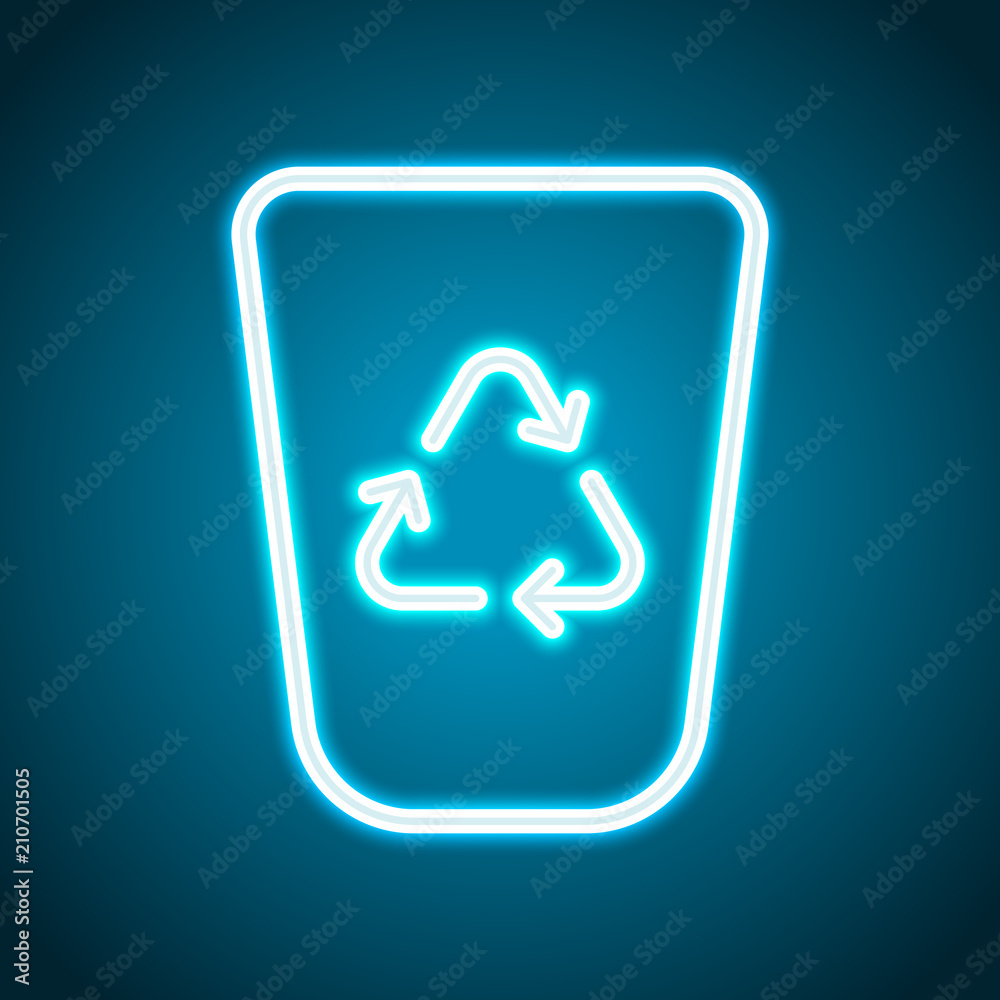 Recucle bin, reuse symbol on backet. Linear, thin outline. Neon Recucle bin, reuse symbol on backet. Linear, thin outline. Neon