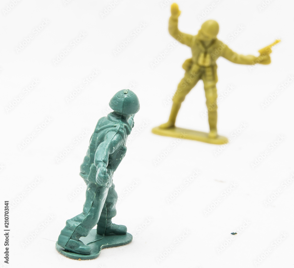 Two Plastic toy soldiers on white background Two Plastic toy soldiers on white background