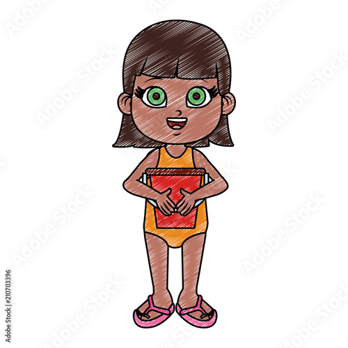 Girl in swim suit with sand bucket vector illustration graphic design