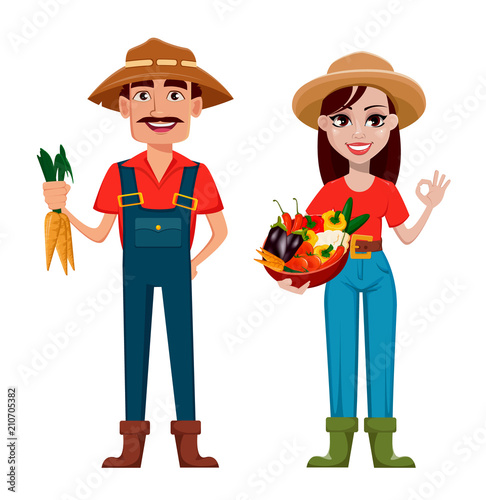 Farmers, man and woman, cartoon characters © vectorkif