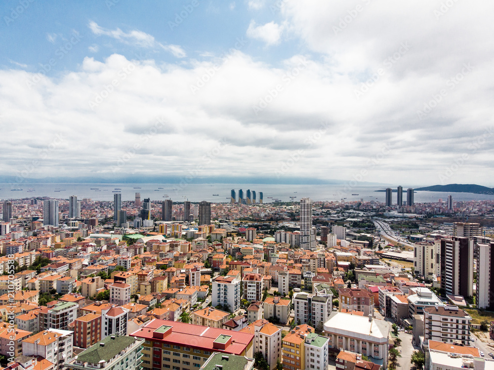 Aerial Drone View of Unplanned Urbanization Istanbul Kartal Yakacik