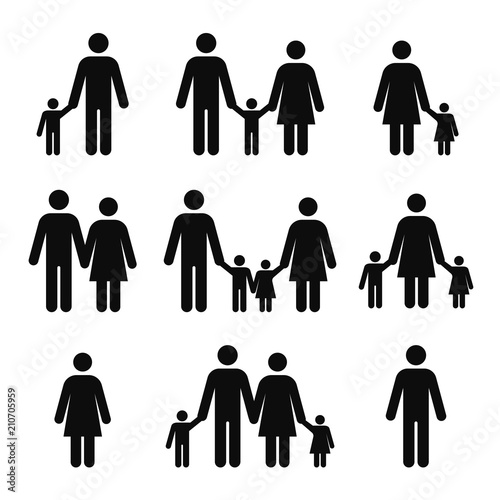 Family concept icons. Mother, father, son and daughter pictograms. People stick figure symbols