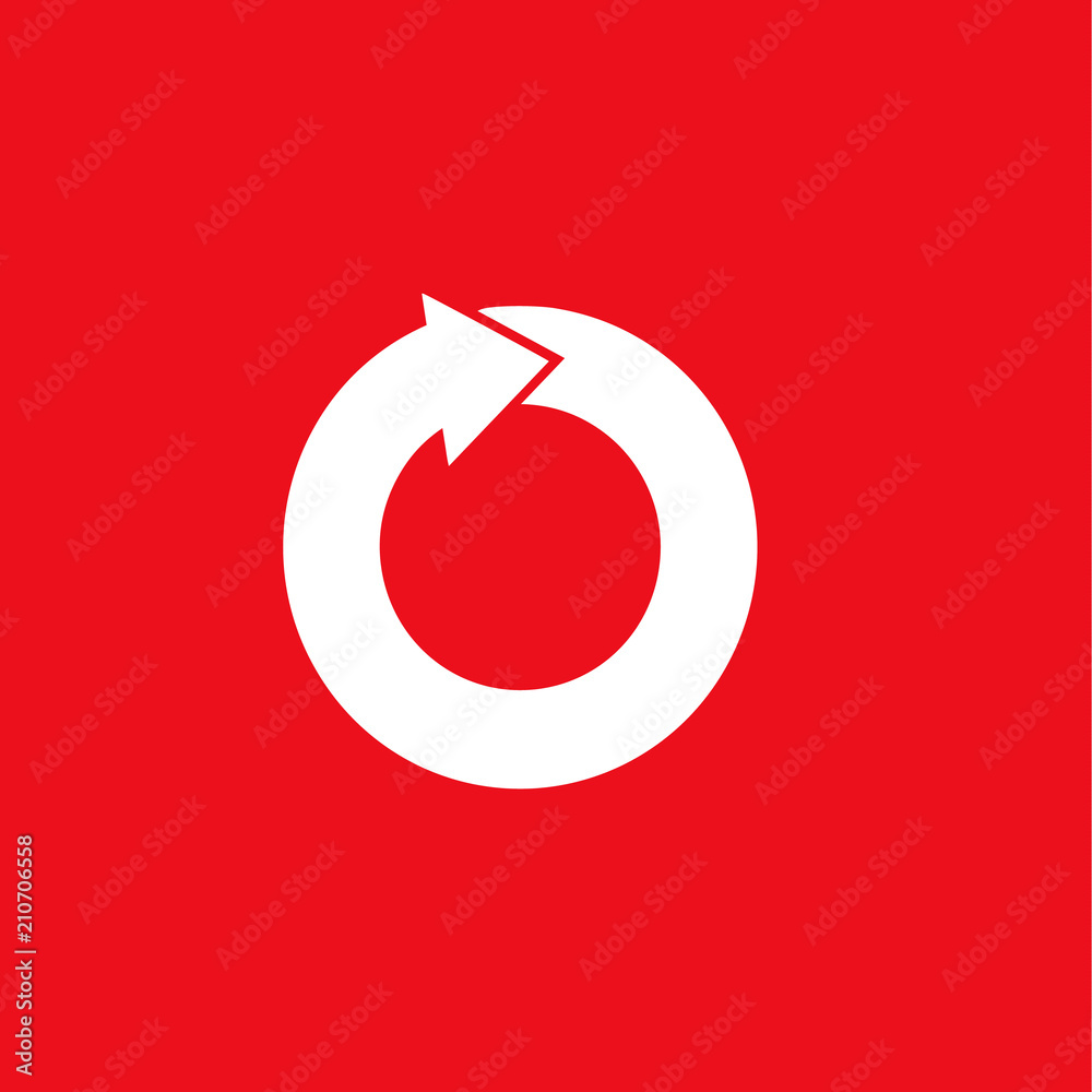 circular arrow. white icon on red background circular arrow. white icon on red background