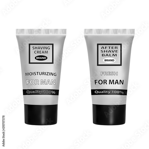 A set of shaving cream and after shave balm.Vector illustration.