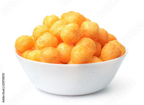 Bowl full of cheese puff balls photo
