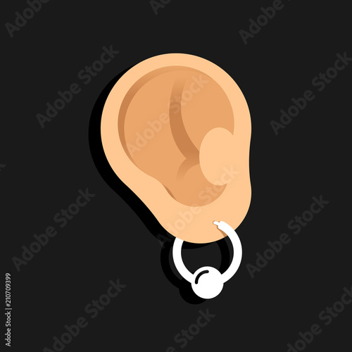 International body piercing day flat syle concept. Pierced ear vector icon.