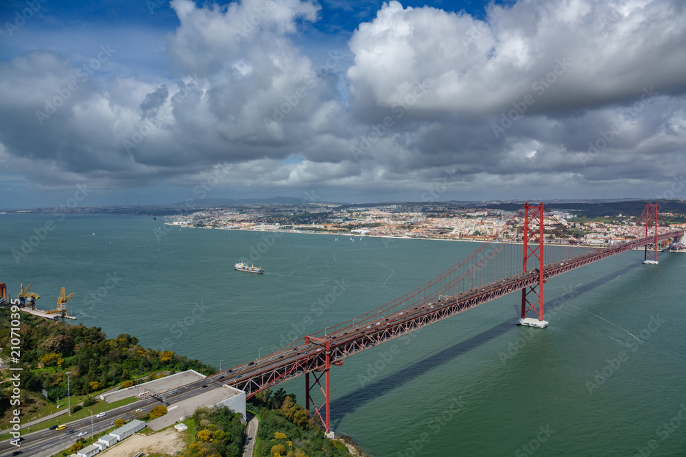 Aerial view of 25 de Abril Bridge in Lisbon