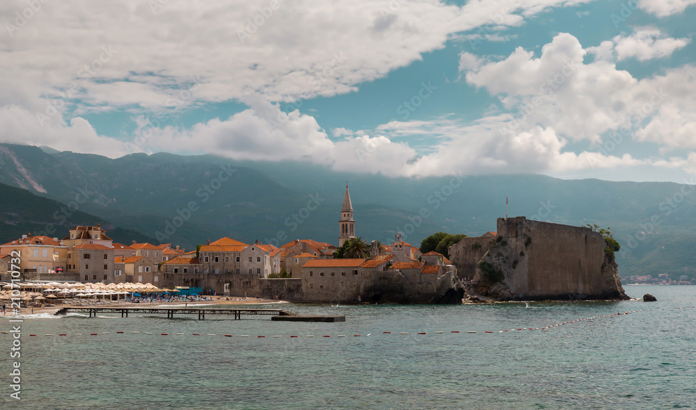 Panoramic view of the Budva Riviera the fortress of the Old Town