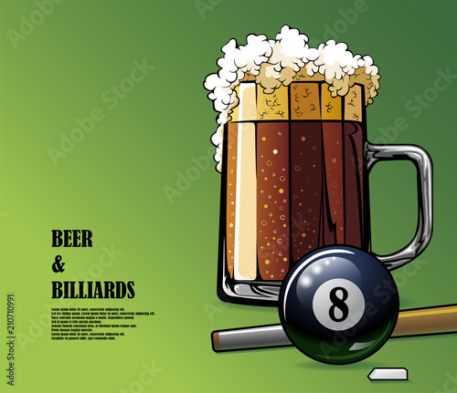 Beer and billiards illustrated poster