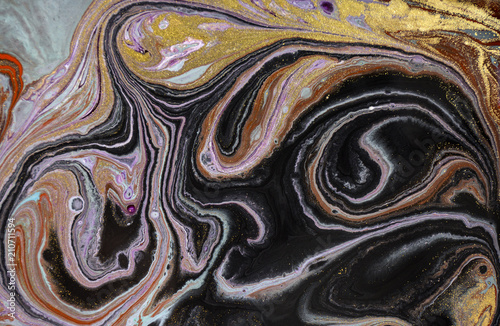 Fototapeta Naklejka Na Ścianę i Meble -  Marble abstract acrylic background. Marbling artwork texture. Agate ripple pattern. Gold powder.