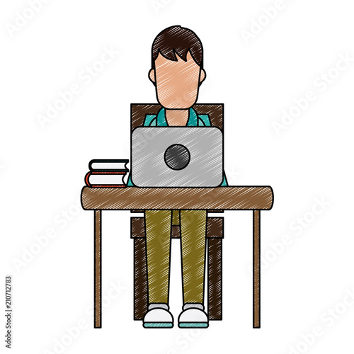 Man working with laptop at office vector illustration graphic design vector illustration graphic design
