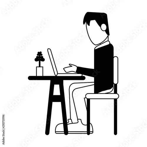 Man working with laptop at office vector illustration graphic design