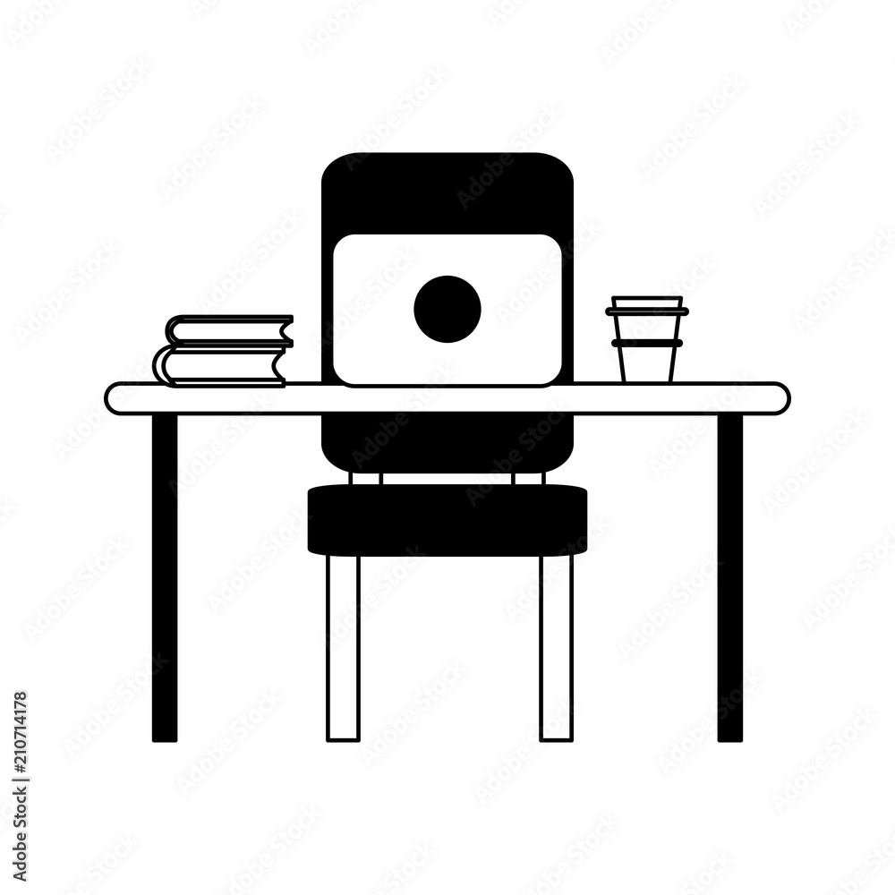 Desk and chair with laptop vector illustration graphic design Desk and chair with laptop vector illustration graphic design