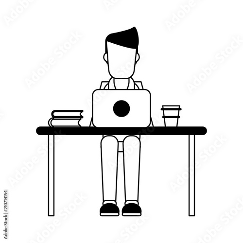 Man working with laptop at office vector illustration graphic design