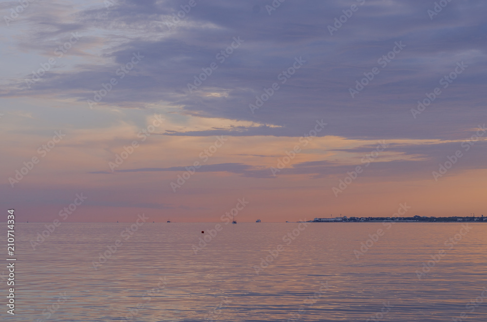 Pink sunset and sea