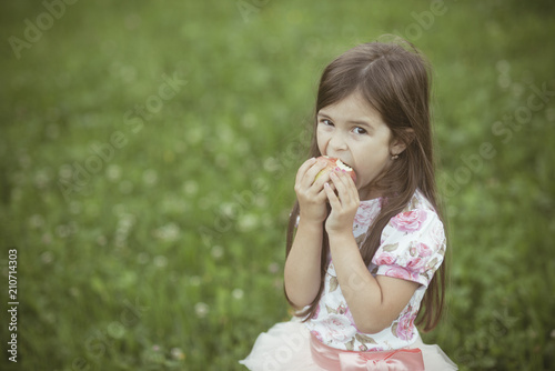 Apple eating child girl kid fruit healthy
