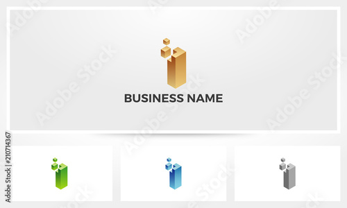 Letter I Block Stack Build Logo