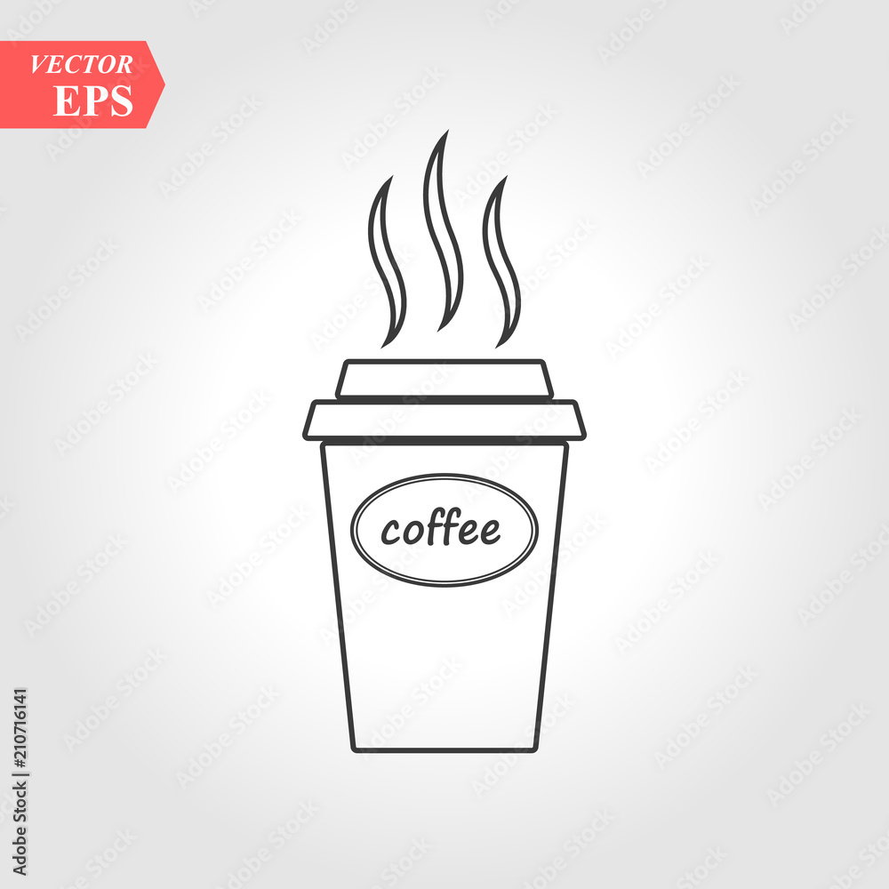 Coffee line glass sign icon. Hot coffee button. Hot tea drink with steam. Takeaway. Gray circle button with icon. Vector Coffee line glass sign icon. Hot coffee button. Hot tea drink with steam. Takeaway. Gray circle button with icon. Vector