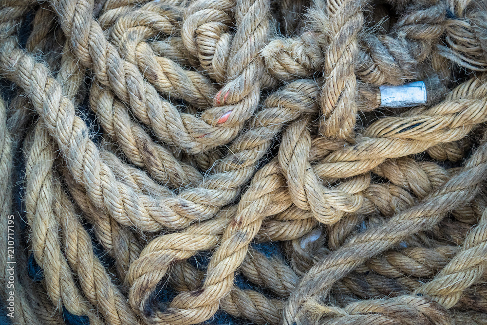 Ship rope, tench, folded rope close-up