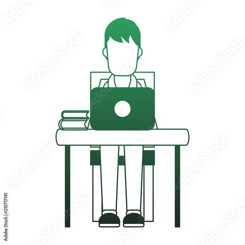 Man working with laptop at office vector illustration graphic design