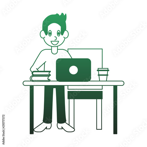 Man working with laptop at office vector illustration graphic design