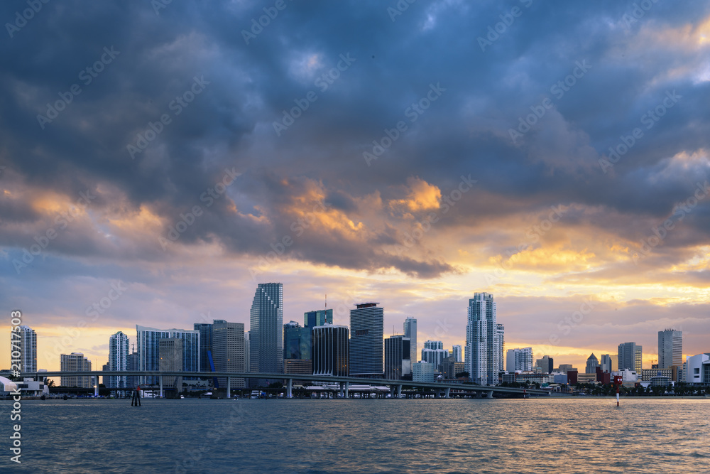 Miami city by sunset