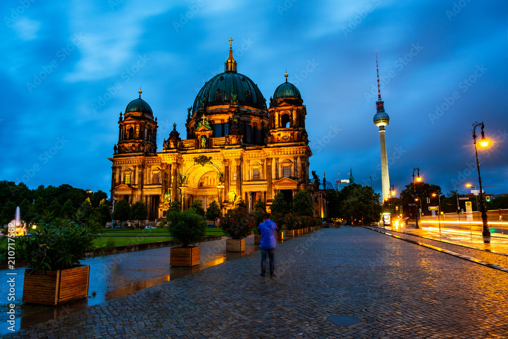 Fototapeta premium View of Evangelical Cathedral located on the Museum Island in Berlin, Germany