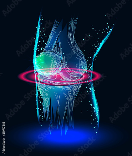 Knee painful. Banner. Abstract image of a starry sky or space, consisting of points, lines, and shapes in the form of planets, stars and the universe. Low poly vector