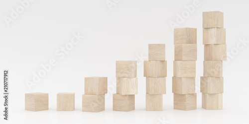 Abstract concept of wooden cubes toy isolated on white background  3d rendering