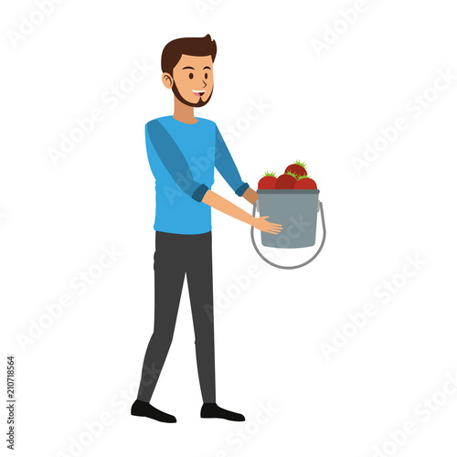 Man with tomatos harvest vector illustration graphic design