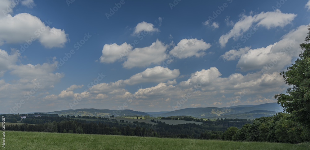 Krkonose mountains in blue sky cloudy day