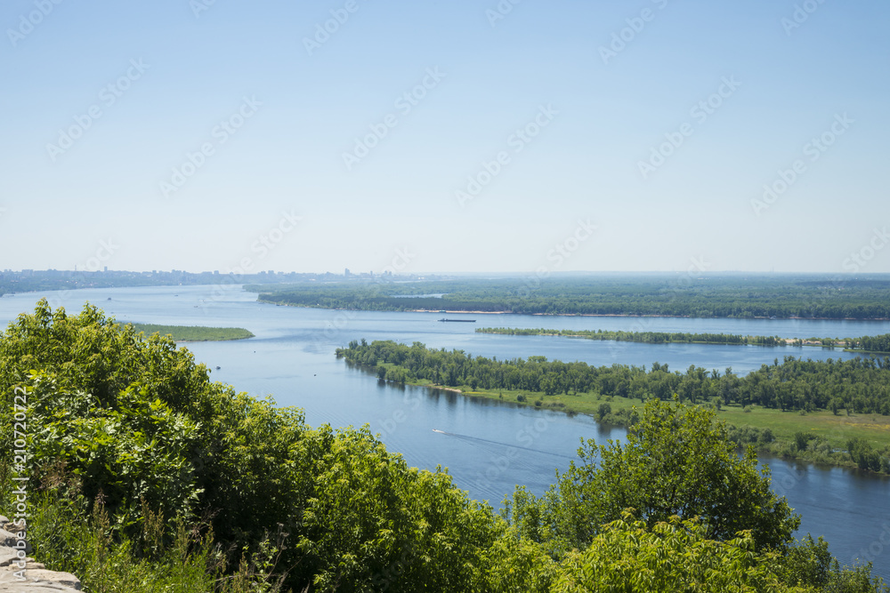 Panoramic view of the river Volga from a helicopter platform the city of Samara Russia. On a Sunny summer day. June 23, 2018 Panoramic view of the river Volga from a helicopter platform the city of Samara Russia. On a Sunny summer day. June 23, 2018