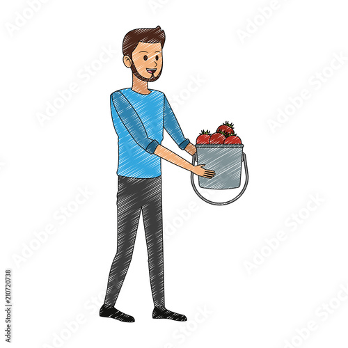 Man with tomatos harvest vector illustration graphic design