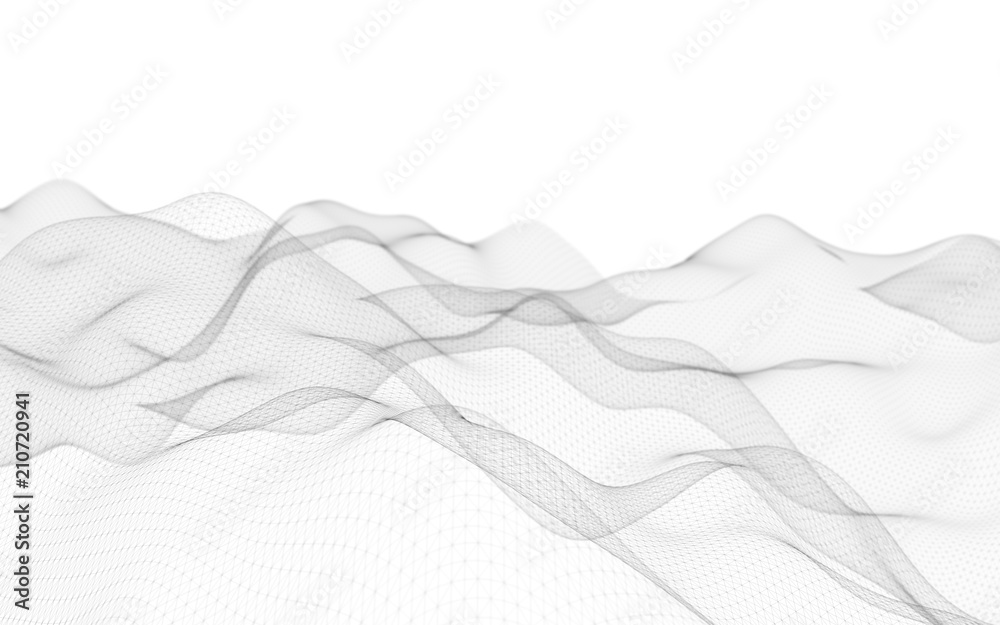 Fototapeta Abstract landscape on a white background. Cyberspace grid. Hi-tech network. 3d technology illustration