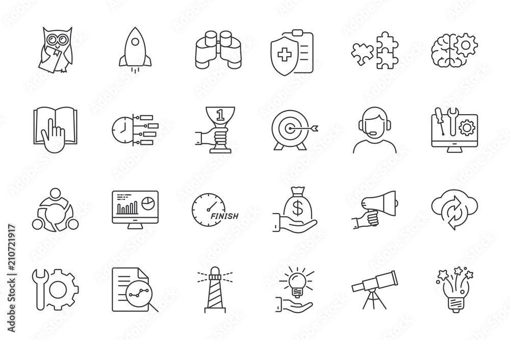 line startup icons set on white background
