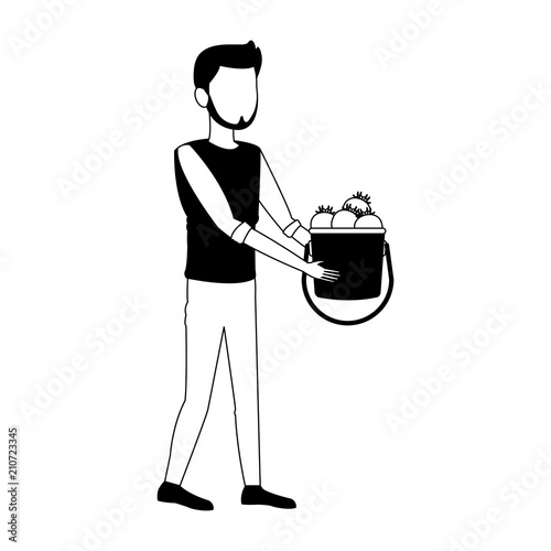 Man with tomatos harvest vector illustration graphic design